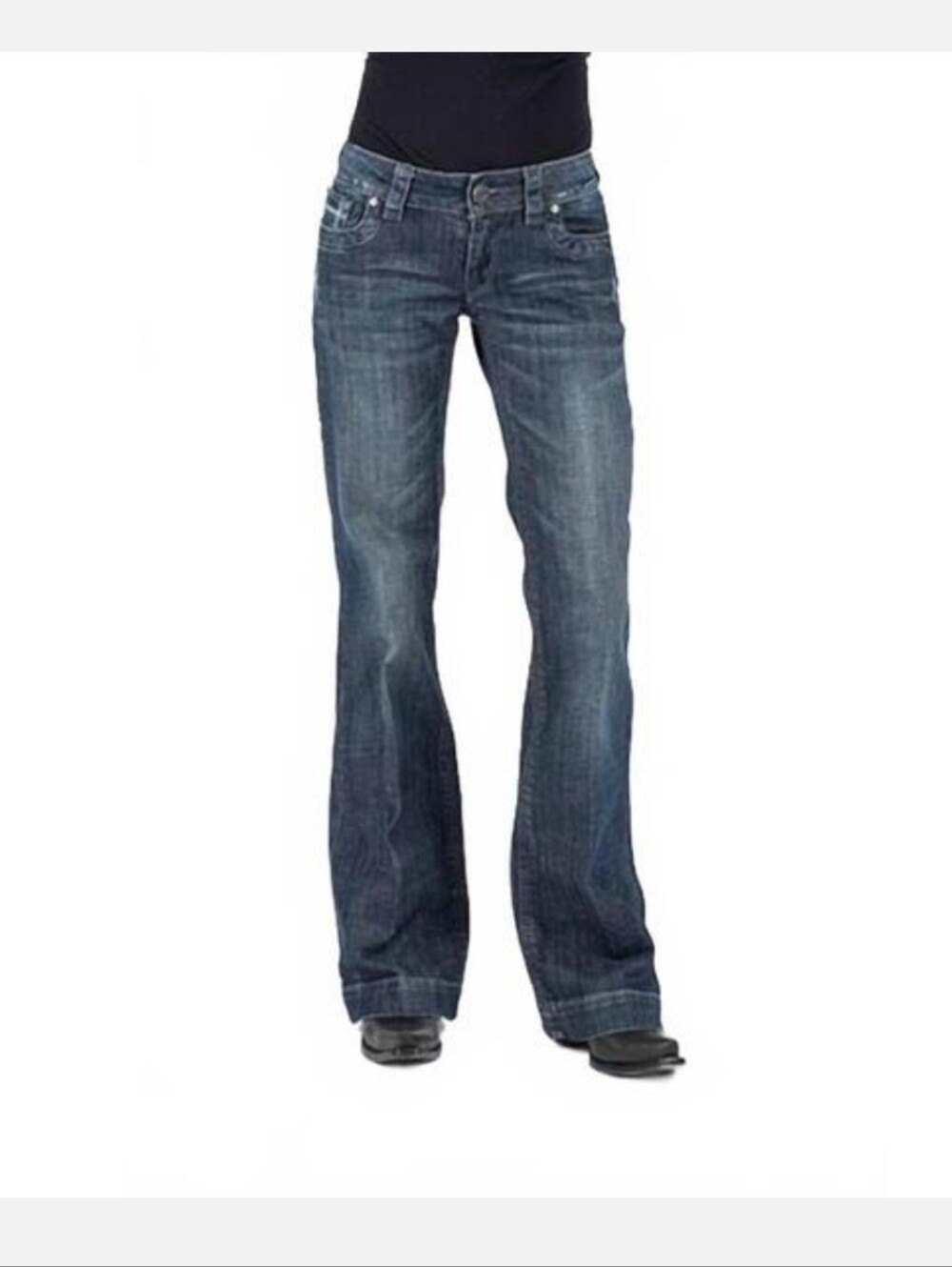Stetson Women's 214 City Trousers Flare Jeans in Dark Blue Denim Size-0 Long